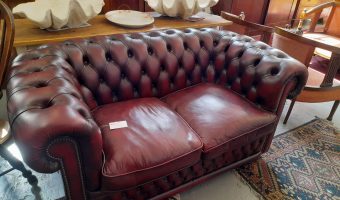 Red leather Chesterfield 2 seater sofa £495